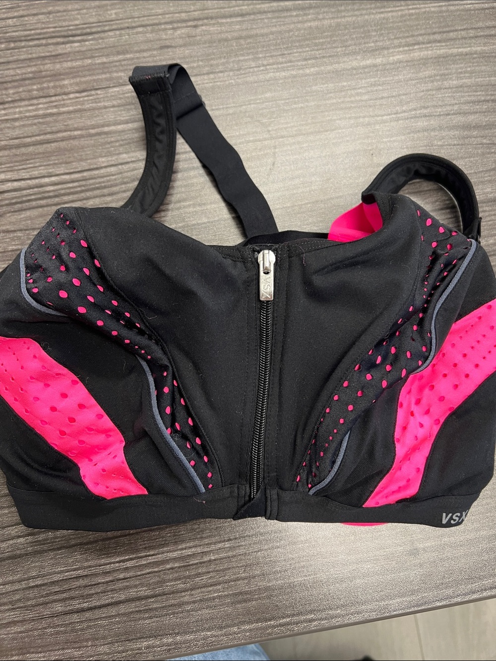Victoria Secret Front-Zip Black & Hot Pink Sports Bra